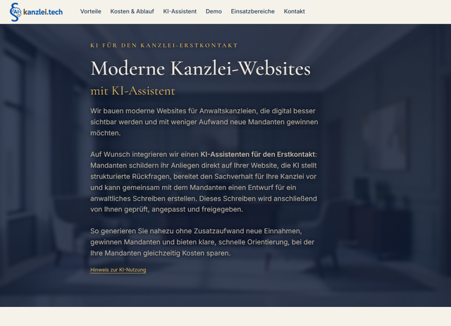 Screenshot der kanzlei.tech Website